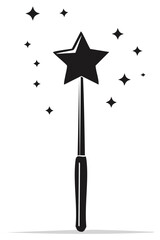 Magic Wand and Stars Illustration Black and White Starry Magical Sparkle