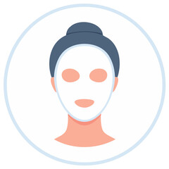 Facial Mask Treatment in Circle Illustration, Woman with Hair Bun, Skincare Routine