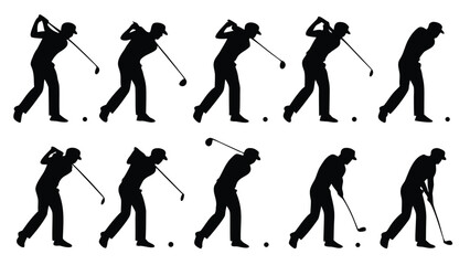 Golf swing sequence silhouette illustration Vector