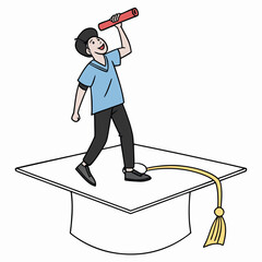Young man celebrating graduation with diploma Vector