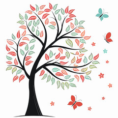 Beautiful tree with colorful leaves and butterflies Vector