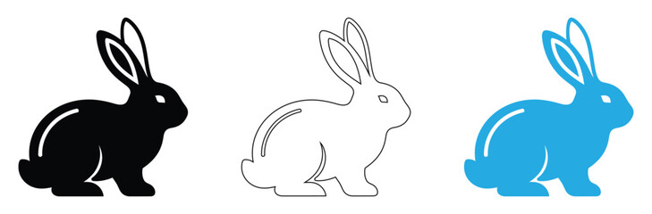 Three rabbits in different colors on white background