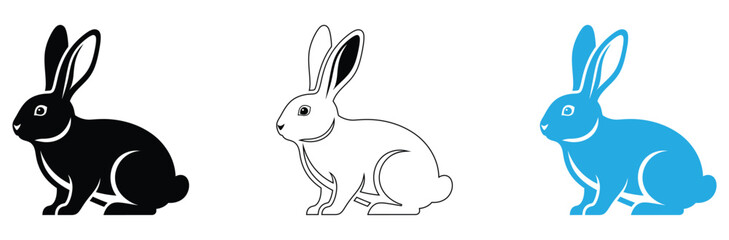 Three rabbits in different colors for design and branding use