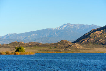 Expansive Lake Perris Vista Under Bright Blue Sky