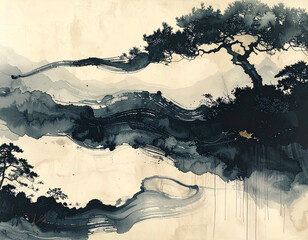 Wabi-Sumi Texture &mdash; Minimal Japanese Ink Abstract