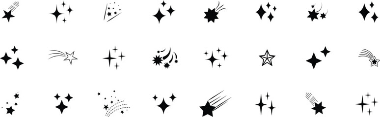Sparkle star icons. Stars line art icon. Shine icons. © Mst