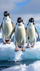 Three penguins on an ice floe