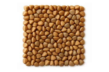 Pebble mosaic creating natural rock tile pattern, presenting a brown stone texture with transparent background