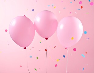 Three pink balloons with confetti