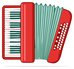 Vibrant Red Accordion Instrument Flat Vector Illustration