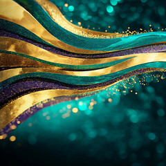  Glitter Golden Emerald Wave Stripes Design Sparkle Motion Lines  with bokeh effect background