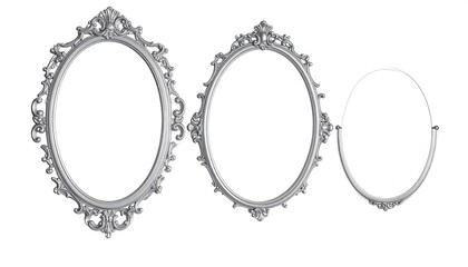 Three silver oval picture frames