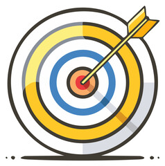 Arrow hitting the bullseye on a target with colorful rings and shadow