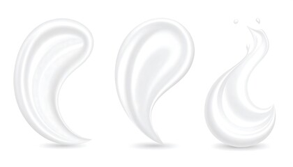 Three stylized, light-gray cream shapes on white background