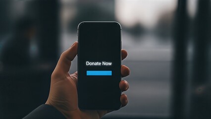 Hand holding smartphone displaying donation button, emphasizing the importance of charitable giving and community support through digital platforms for social causes