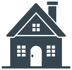 Simple house icon silhouette with a chimney and windows flat graphic illustration