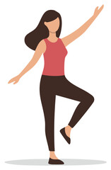 Obraz premium Woman Vector Illustration Balancing Standing on One Leg with Arms Raised in Exercise