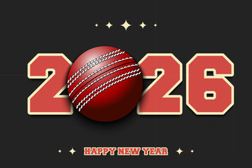 New Year numbers 2026 and cricket ball on an isolated background. Creative design pattern for greeting card, banner, poster, flyer, party invitation, calendar. Vector illustration