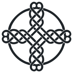 Elegant black Celtic knot cross with intricate interwoven patterns inside a circle, representing Irish and Scottish heritage.