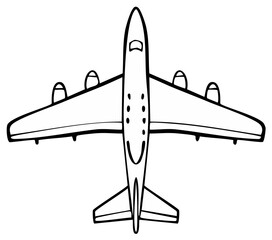 Simple black and white illustration of a four-engine airplane from a top-down perspective