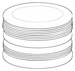 Obraz premium Stack of clean white plates kitchen dishes tableware line art illustration graphic design element