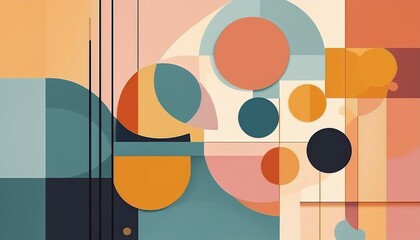 Obraz premium bauhaus inspired backdrop with clean circular and rectangular shapes in pastel hues