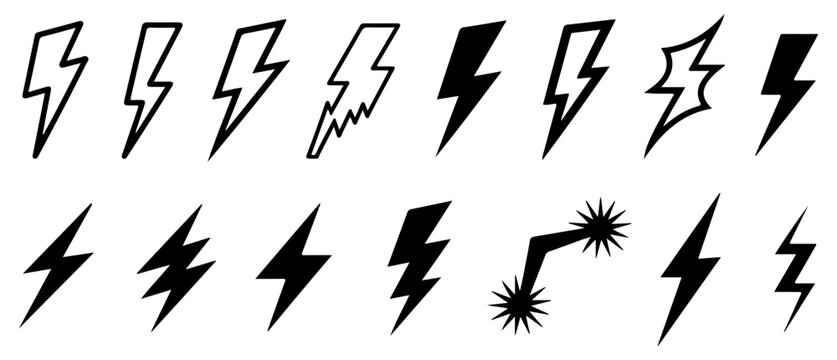 lightning bolt thunder strike icon set