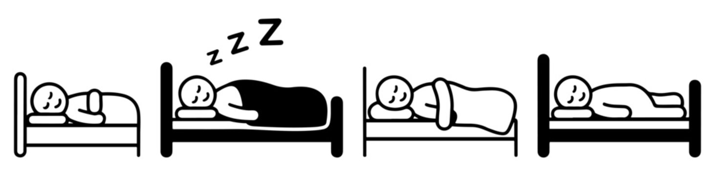 sleeping people bed icon set