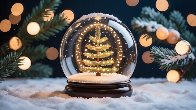 Snow globe with illuminated christmas tree - Powered by Adobe
