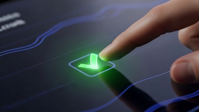 Green Checkmark Touchscreen: Confirmation, Agreement, and Acceptance on Digital Tablet - Powered by Adobe