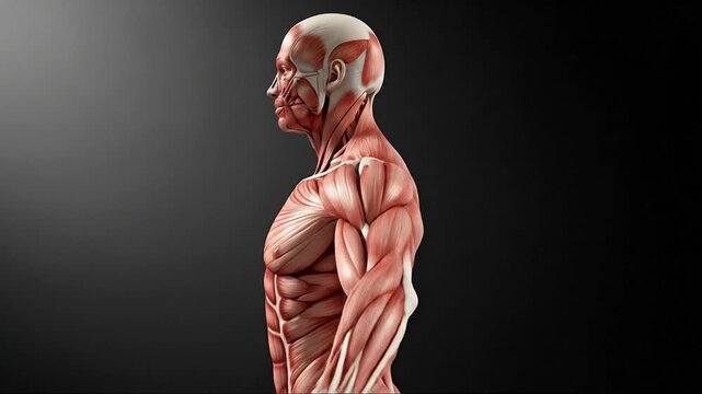 detailed anatomical visualization of human muscular structure in various views for educational