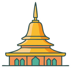 Iconic Golden Asian Temple Pagoda Illustration with Tiered Roof and Spire