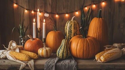 Cozy autumn table decoration