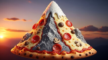 Mountain shaped pizza at sunset