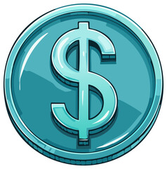 Fototapeta premium Shiny metallic dollar sign coin icon. Cartoon vector illustration of currency for finance or gaming concepts.