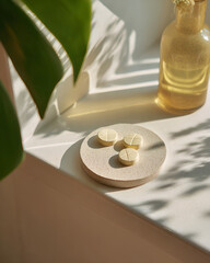 Glutathione tablets. antioxidant supplements taken as part of daily self care