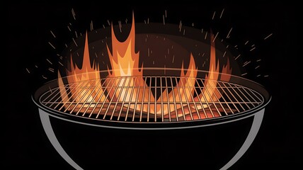Vibrant grill flames igniting