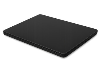 Black closed laptop computer on transparent background representing modern office, work, and digital communication technology