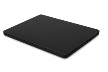 Black closed laptop computer on transparent background representing modern office, work, and digital communication technology