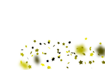 Stream of yellow and black star confetti drifting along the bottom edge, glowing shapes dancing like playful sparks and tiny trophies across a clean, open white celebration space

