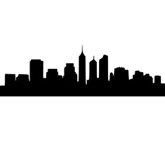 Fototapeta premium Solid black minimal city skyline silhouette, vector design on white. Icon, urban symbol, illustration, logo, graphic, character.