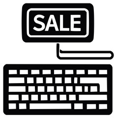 Online retail sale icon showing computer monitor with SALE text and keyboard