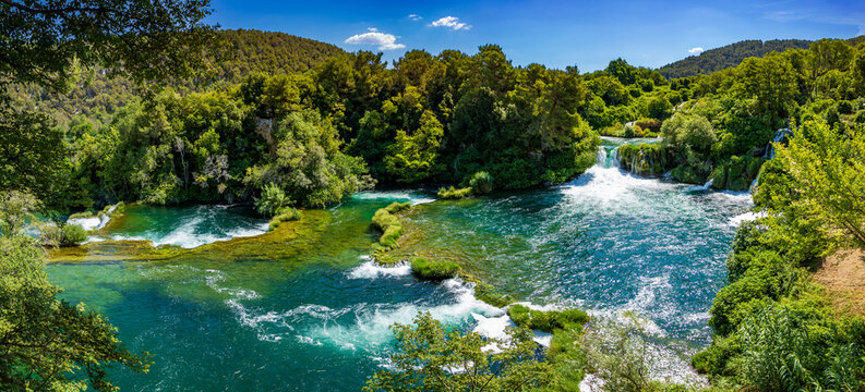 Beautiful landscape in the Krka National Park in Croatia. Natural Waterfalls. Natural wonders