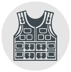 Obraz premium Vector drawing of tactical vest with pockets and arrows on light gray background
