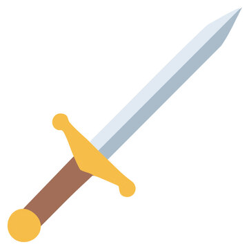 Vector illustration of a classic medieval broadsword with a gold hilt. Fantasy knight weapon icon for gaming or history.