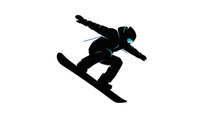 Silhouette of a Snowboarder in Mid-Air Performing an Aerial Trick on an isolated white background. © Shella