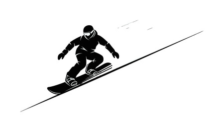 Energetic stick figure snowboarding down a steep snowy slope with dynamic speed, on an isolated white background. © Shella