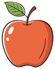 Fototapeta premium Red apple illustration with green leaf isolated