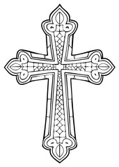 Elegant Cross Vector Design with Intricate Patterning, Religious Symbol Illustration
