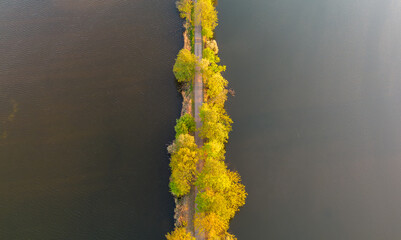 Milickie Ponds after sunset from a bird's eye view, Lower Silesia, Poland.	